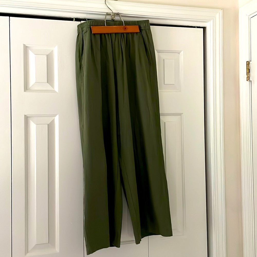 Olive wide leg crop linen pants